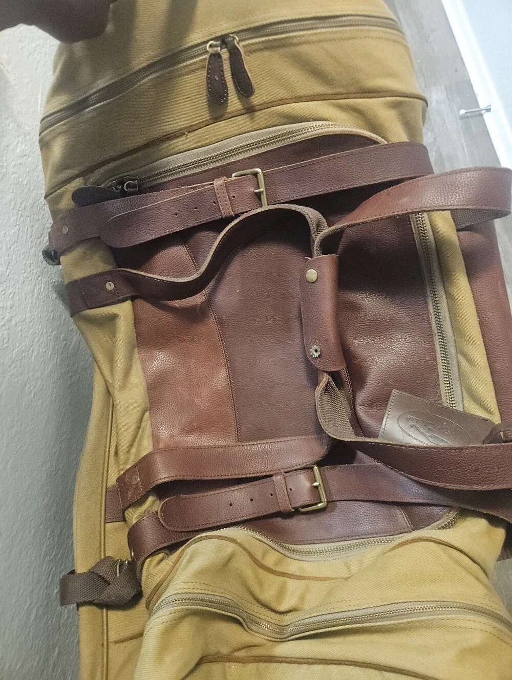 Bob Timberlake Large Tan Canvas Leather Duffle Luggage